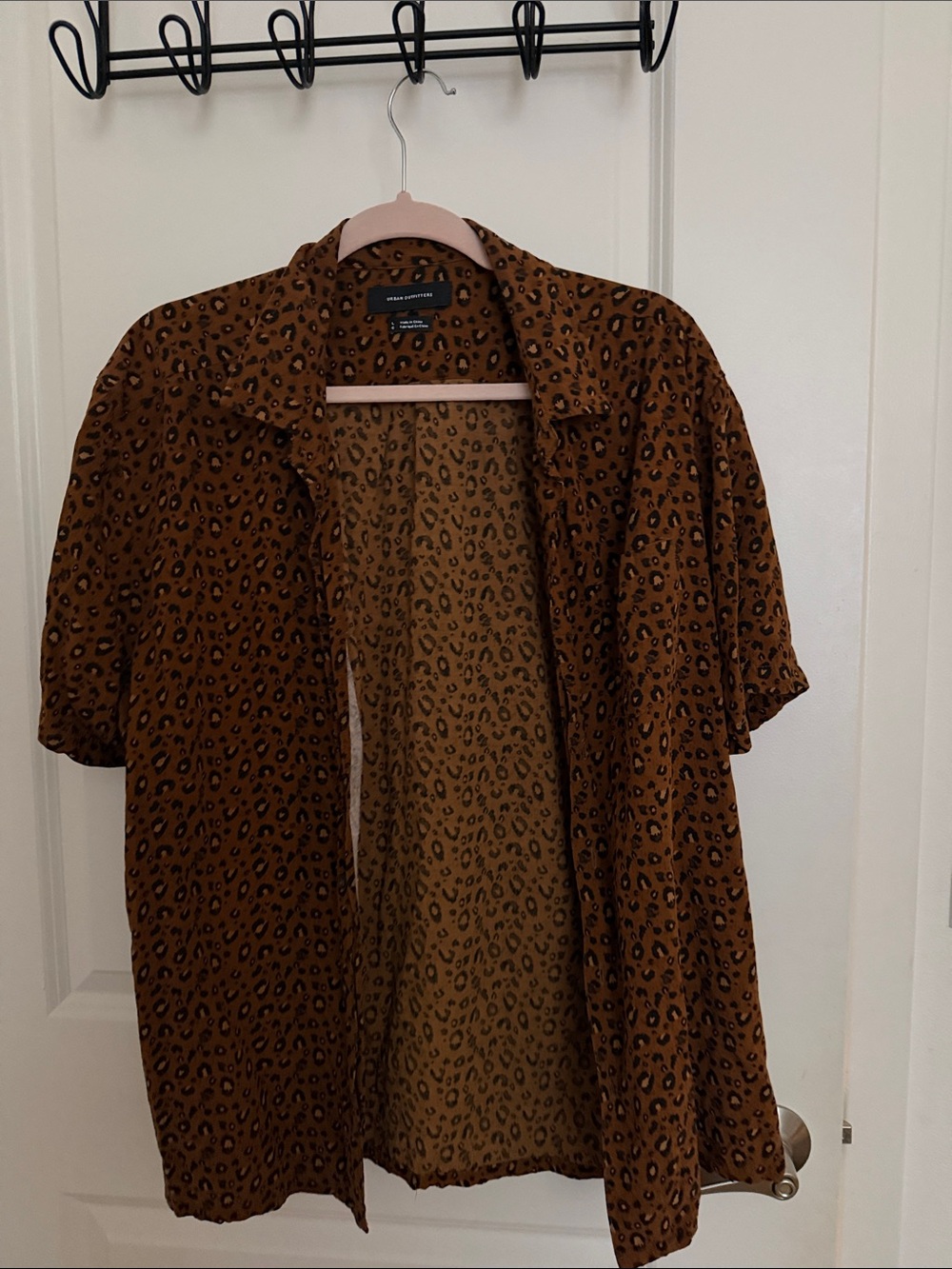 Men's Brown Leopard Print Short-Sleeve Shirt Jacket